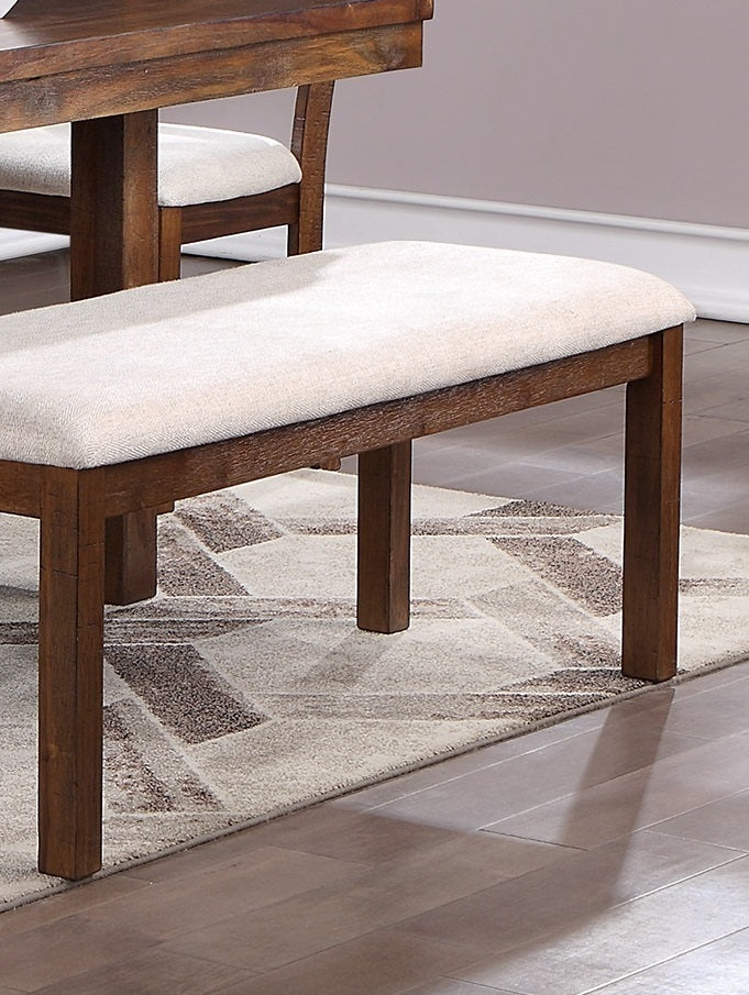 48-Inch Solid Wood Dining Bench, Contemporary Style, Upholstered Seat, Easy Assembly Natural Brown Finish