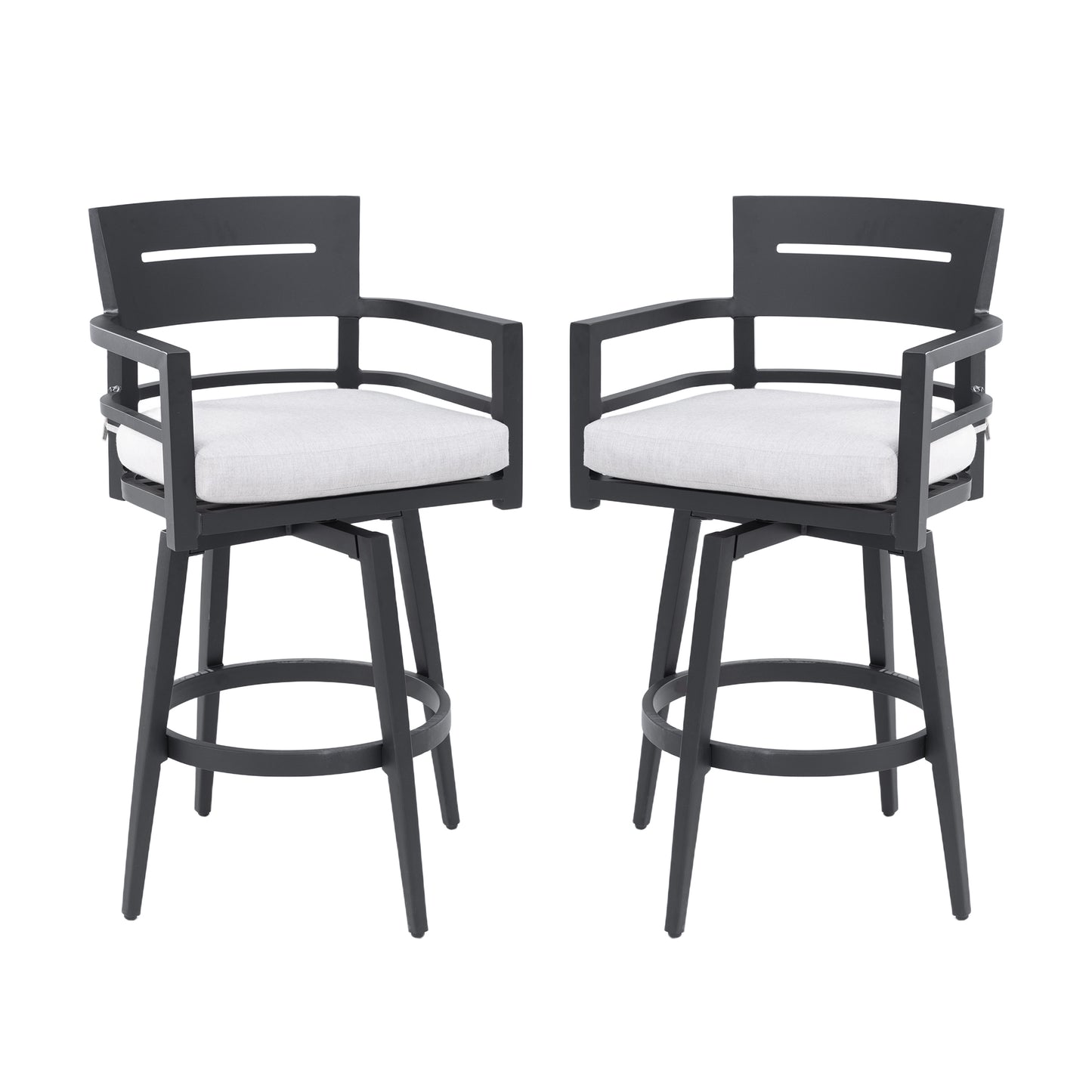 Outdoor Swivel Bar Chairs Set Of 2 With 360 Rotation, Ergonomic Backrest, Sunbrella Cushions, Aluminum Frame Ember Black