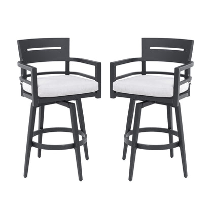 Outdoor Swivel Bar Chairs Set Of 2 With 360 Rotation, Ergonomic Backrest, Sunbrella Cushions, Aluminum Frame Ember Black