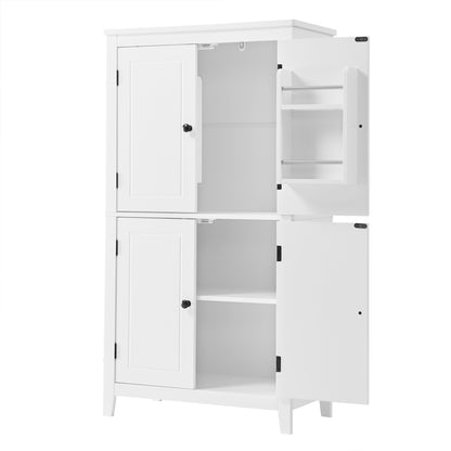 Stylish Freestanding Bathroom Storage Cabinet with 4 Adjustable Shelves, White MDF Unit