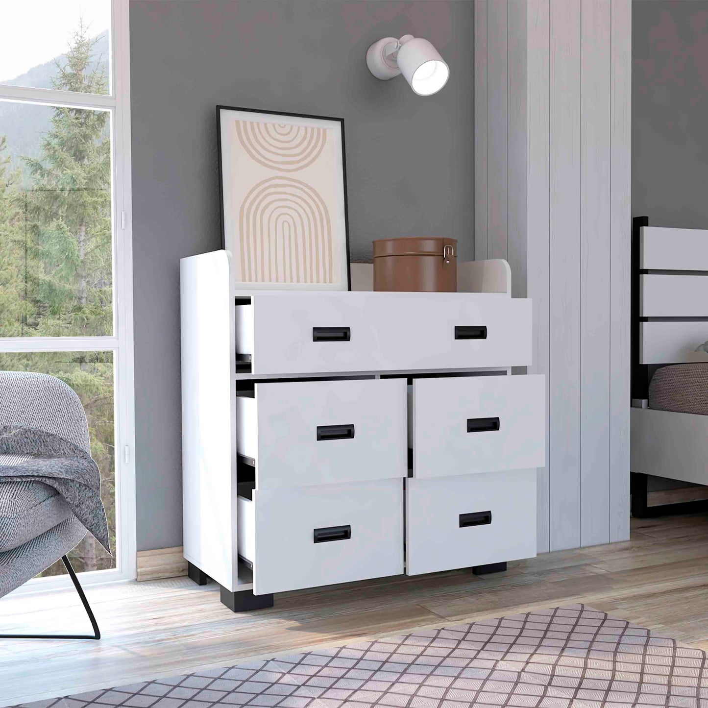Modern White Alyn Dresser with Four Drawers and Superior Top