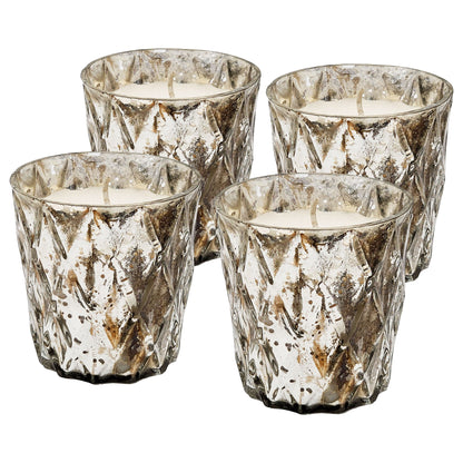 Scented Soy Wax Candle, Earl Grey, 2.8in Cube, 50-Hour Burn, Textured Glass Jar, For Nightstands, Silver