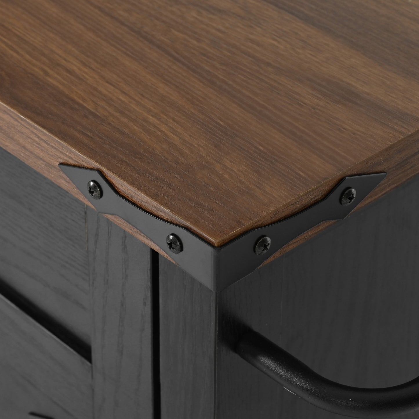 Rolling Farmhouse Kitchen Island with Power Outlet, Drop Leaf Design, Ample Storage, and Spice Rack - Black