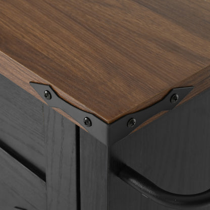 Rolling Farmhouse Kitchen Island with Power Outlet, Drop Leaf Design, Ample Storage, and Spice Rack - Black