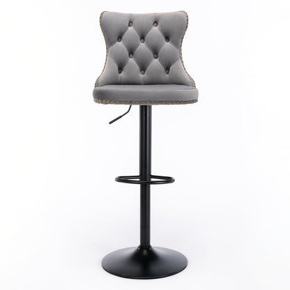 AA Velvet Swivel Bar Stools Adjustable 25 33 Gray Set of 2