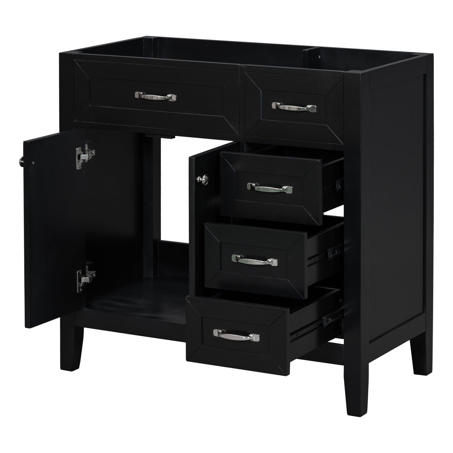 Modern 36" Black Bathroom Vanity Base Cabinet with Drawers, Solid Wood & MDF Construction