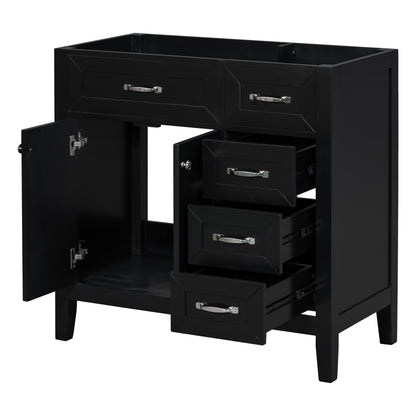 Modern 36" Black Bathroom Vanity Base Cabinet with Drawers, Solid Wood & MDF Construction