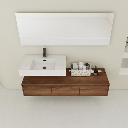 Contemporary 60-Inch Wall-Mounted Bathroom Vanity with Resin Sink and Soft-Close Drawers