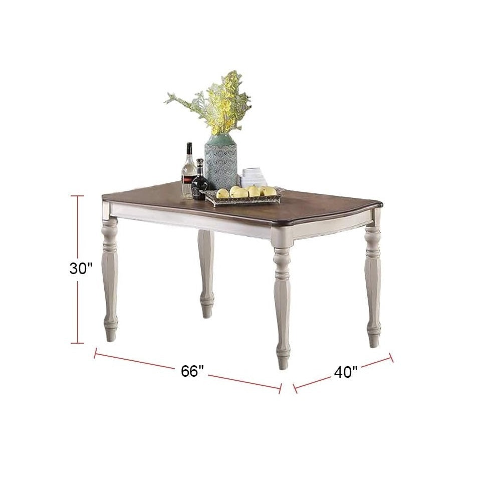 Transitional Dining Table Rectangle Oak Top Antique White