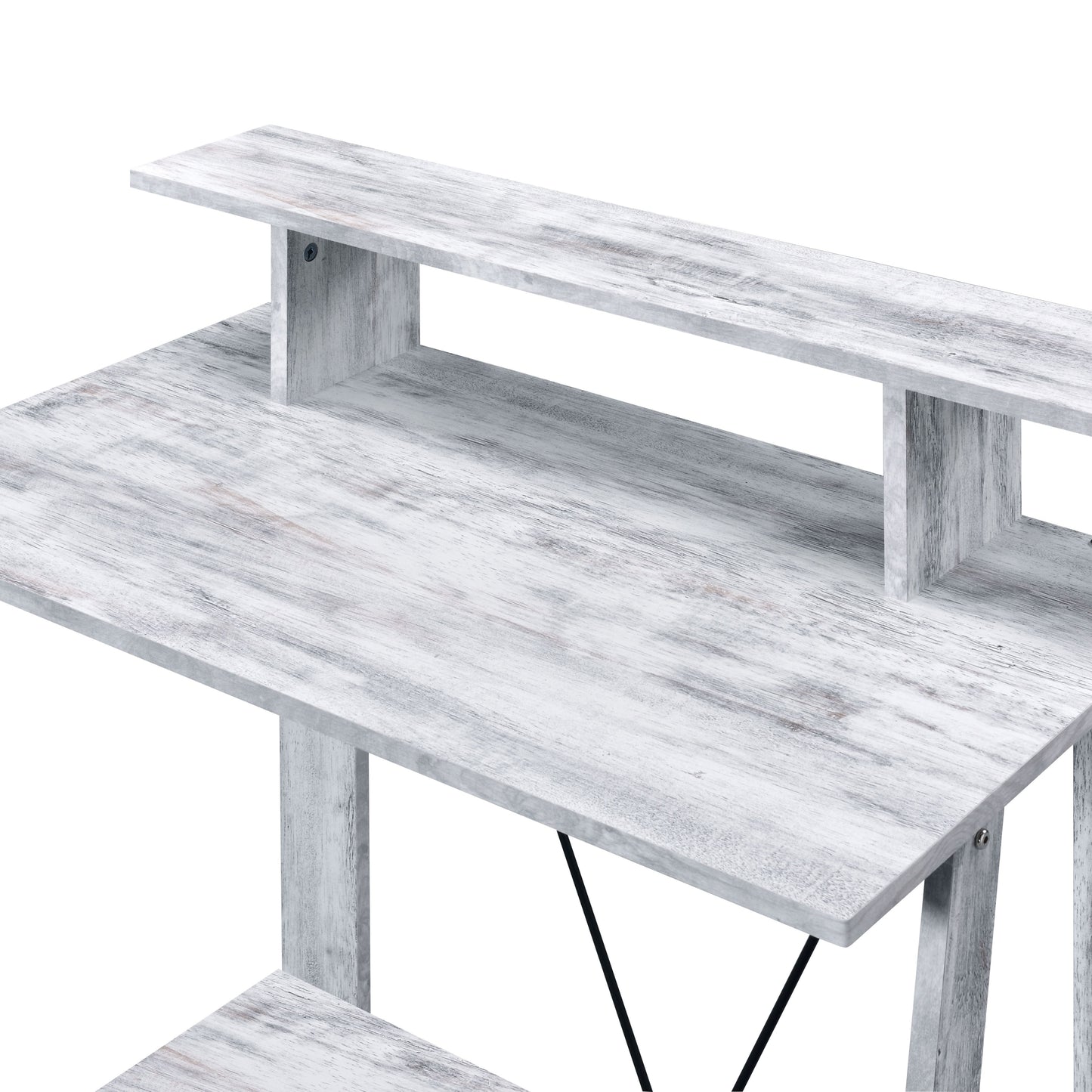 Antique Black and Grey Multi-Level Writing Desk with Stylish Metal Support