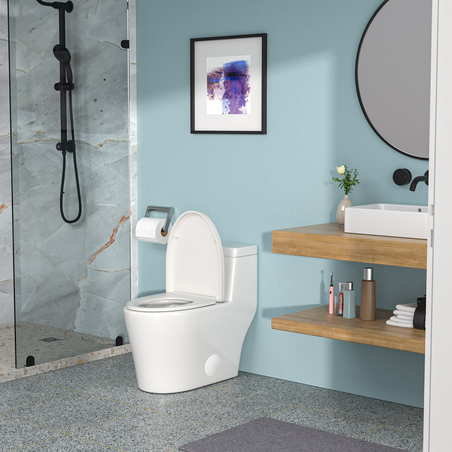 Modern Ceramic One-Piece Toilet with Soft-Close Seat and Powerful Tornado Flush System