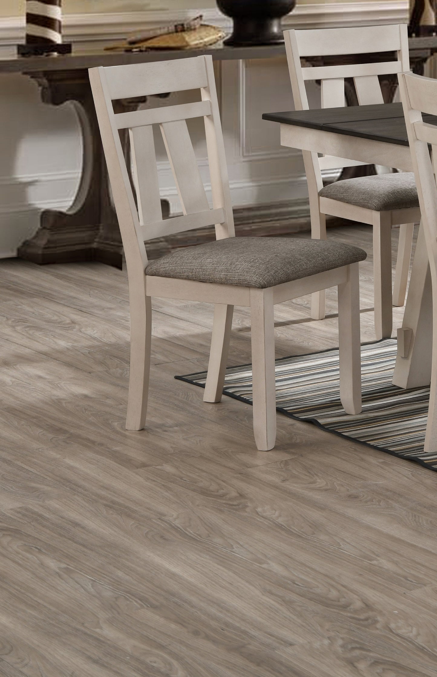 Dining Side Chair Set of 2, Upholstered Seat, Open Back, Cottage Style, Transitional Chairs, Cream Gray