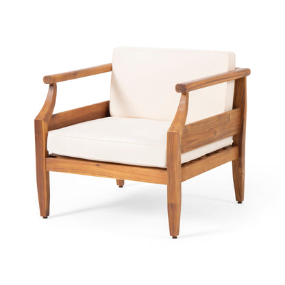 Outdoor Acacia Wood Club Chair Set Of 2 For Patio, 30 Inch Long And 29.25 Inch Wide, Cream