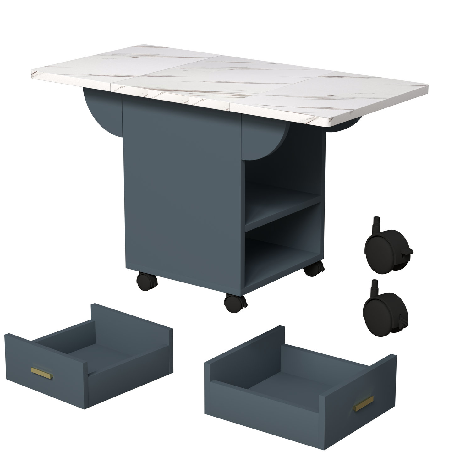 39.4 Inch Rolling Folding Dining Table With Storage Drawers