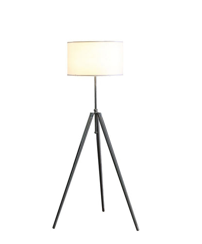Mid-Century Adjustable Tripod Floor Lamp, 47-64in, Metal, White Drum Shade, E26, 100W Max Polished Chrome