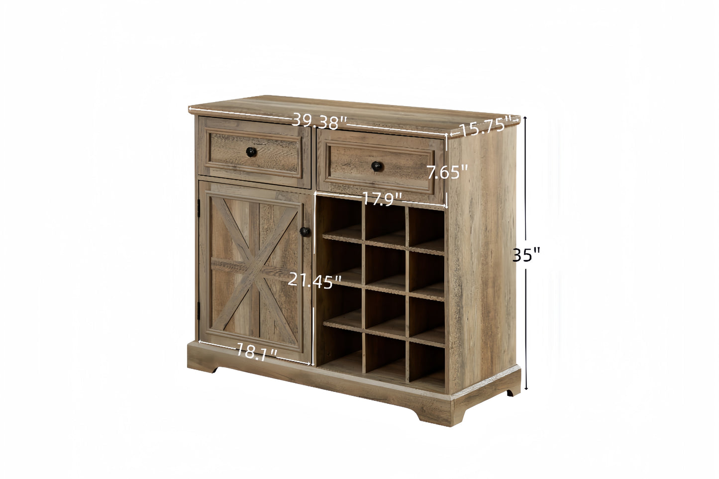 Rustic Farmhouse Sideboard With Gray Wash And Wine Rack
