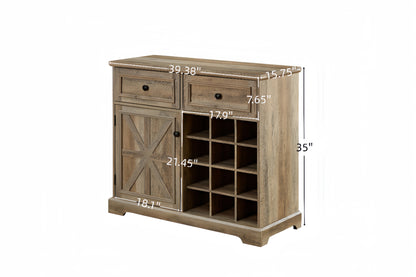 Rustic Farmhouse Sideboard With Gray Wash And Wine Rack