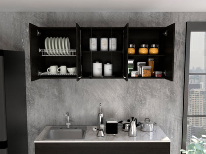 Yuma 150" Industrial-Style Wall Cabinet with Dual Closed Storage and Open Shelves