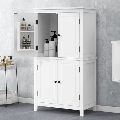Stylish Freestanding Bathroom Storage Cabinet with 4 Adjustable Shelves, White MDF Unit