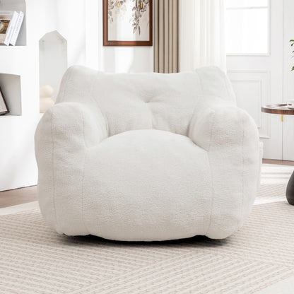 Large Bean Bag Chair with Armrests, 37x35x31in, Memory Foam Fill, Plush Teddy Fabric LivingRoom White