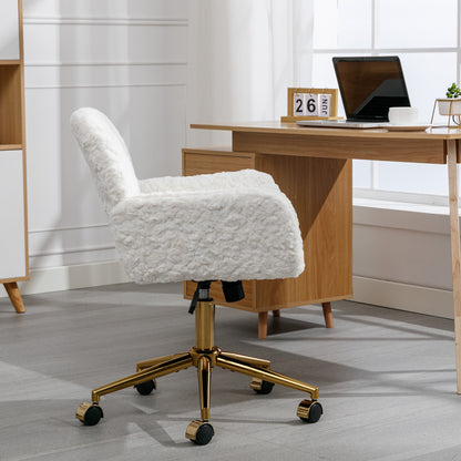 Elegant Beige Velvet Office Chair with Golden Base and Adjustable Recline, Swivel Desk & Vanity Chair