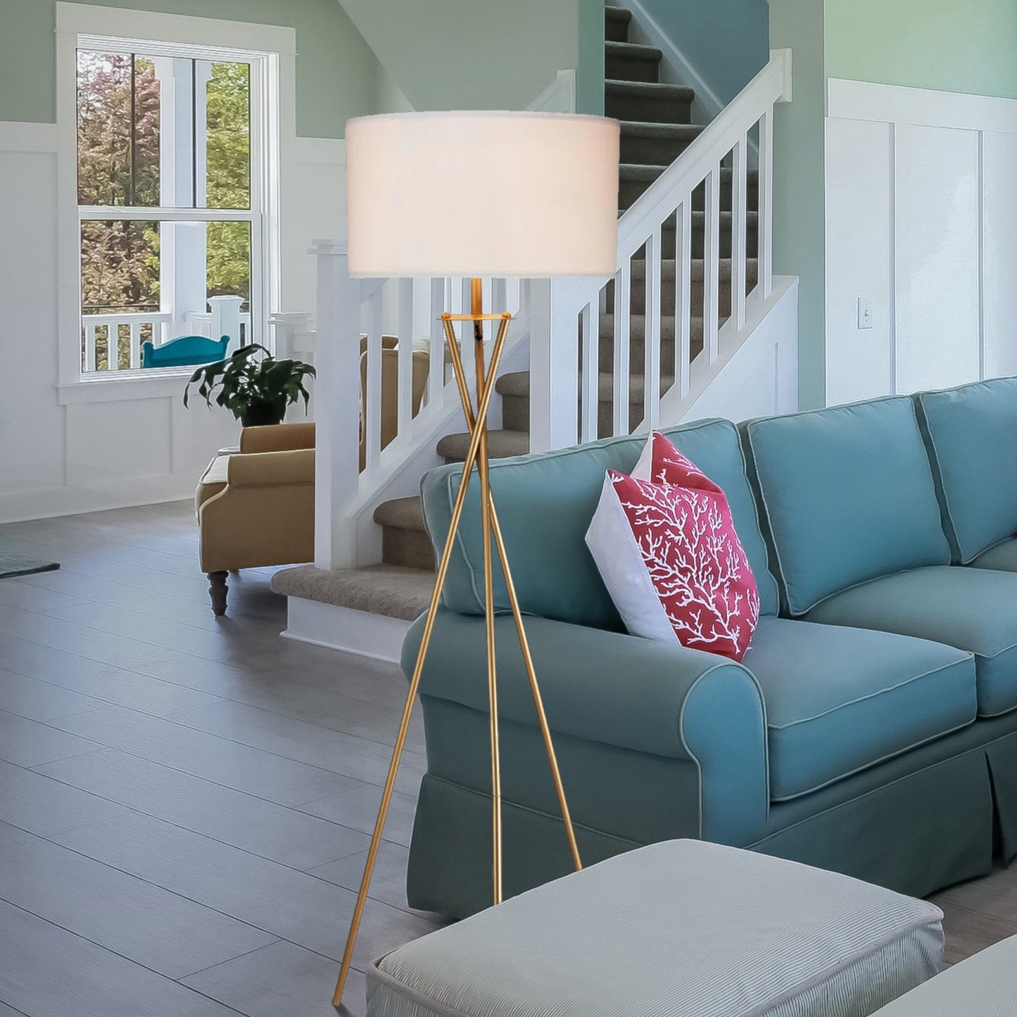 64.5-Inch Tall Metal Floor Lamp Hourglass, E26 Socket, 100W Max, Rotary Switch, Black Cord, Matte Gold