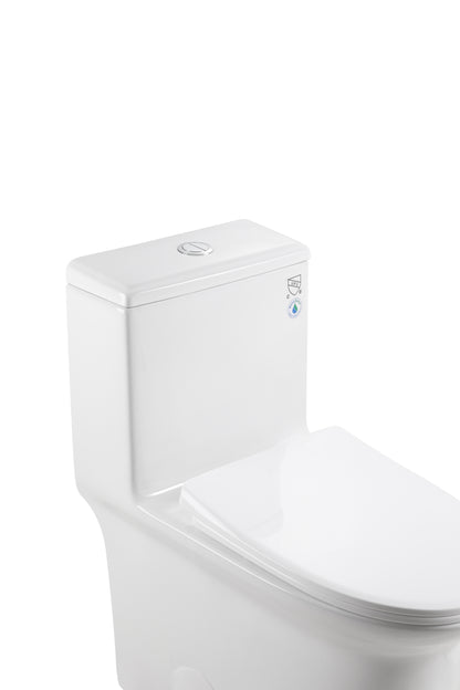 Elongated Comfort Height One-Piece Toilet with Quiet Dual-Flush System, CUPC & WaterSense Certified, White Ceramic, Soft Close Seat