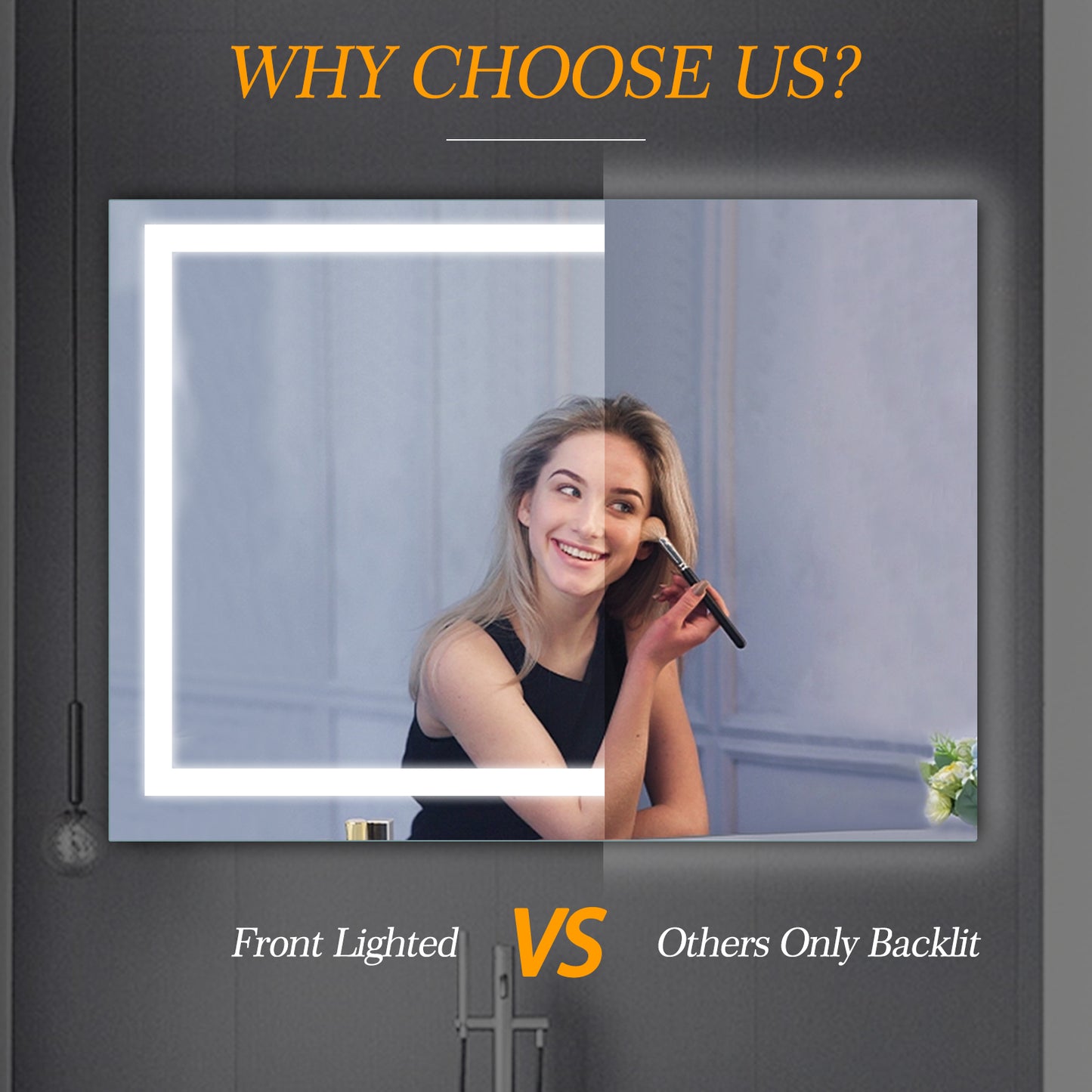 Illuminated Anti-Fog Bathroom Vanity Mirror 48x36 Inch with Dimmable LED Lights