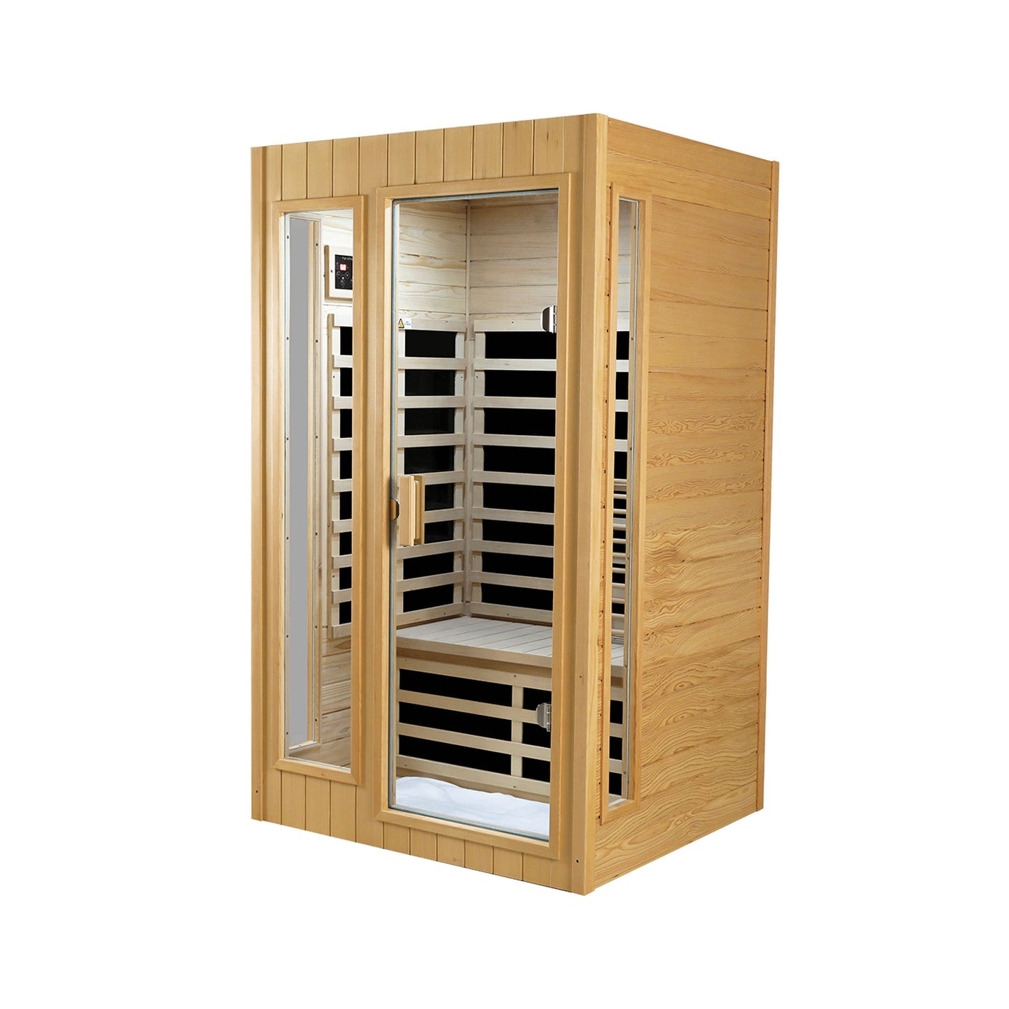Two-Person Far Infrared Indoor Sauna Room with 1500W, 5 Heating Panels, LCD, Bluetooth Natural Wood
