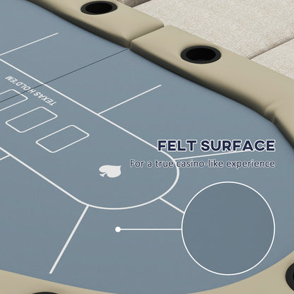 70-Inch Folding Oval Poker Table for 10 with Cup Holders, Felt Surface, Portable Padded, Blue and Brown