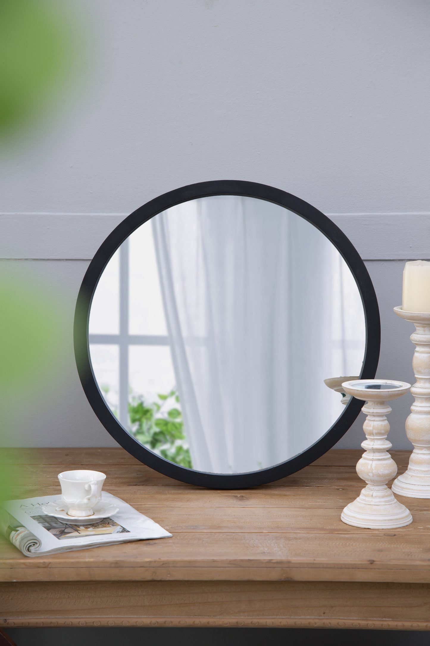 20" Round Black Wooden Frame Wall Mirror - Perfect for Living Room, Dining Area, Foyer, Bathroom, or Office Decor