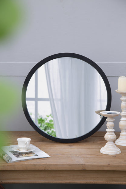 20" Round Black Wooden Frame Wall Mirror - Perfect for Living Room, Dining Area, Foyer, Bathroom, or Office Decor