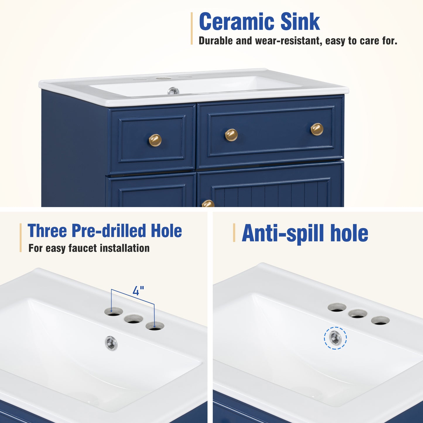 Compact 24-Inch Bathroom Vanity with Ceramic Sink, Dual Drawers, and Single Door