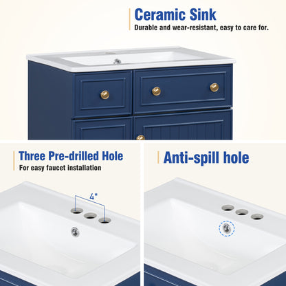 Compact 24-Inch Bathroom Vanity with Ceramic Sink, Dual Drawers, and Single Door
