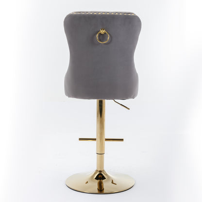 A&A Furniture Velvet Bar Stools Set Of 2 Adjustable Gray