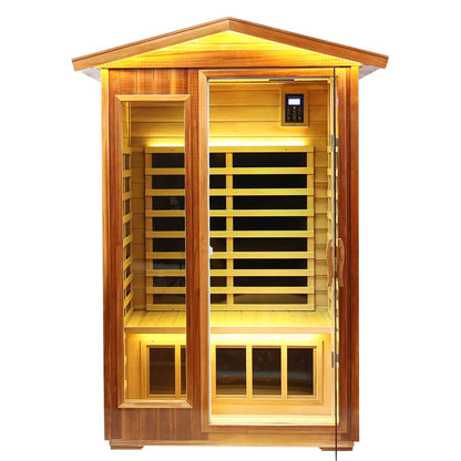 Two-Person Far-Infrared Outdoor Sauna, Solid Wood, Outdoor Spa Cabin, 57.9x40.5x81.1 in, Natural