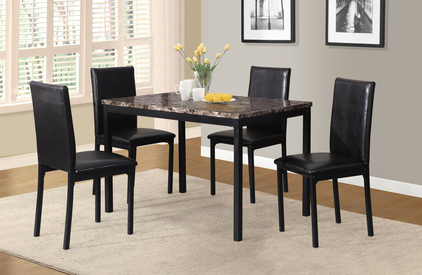 Set of 4 Faux Leather Dining Chairs with Metal Frame, 21.5x17.5x36, 200 lb Capacity, Some Assembly, Black