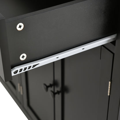 Versatile Kitchen Island Cart with Locking Wheels, Solid Wood Top, Ample Storage and Spice Rack (Black)