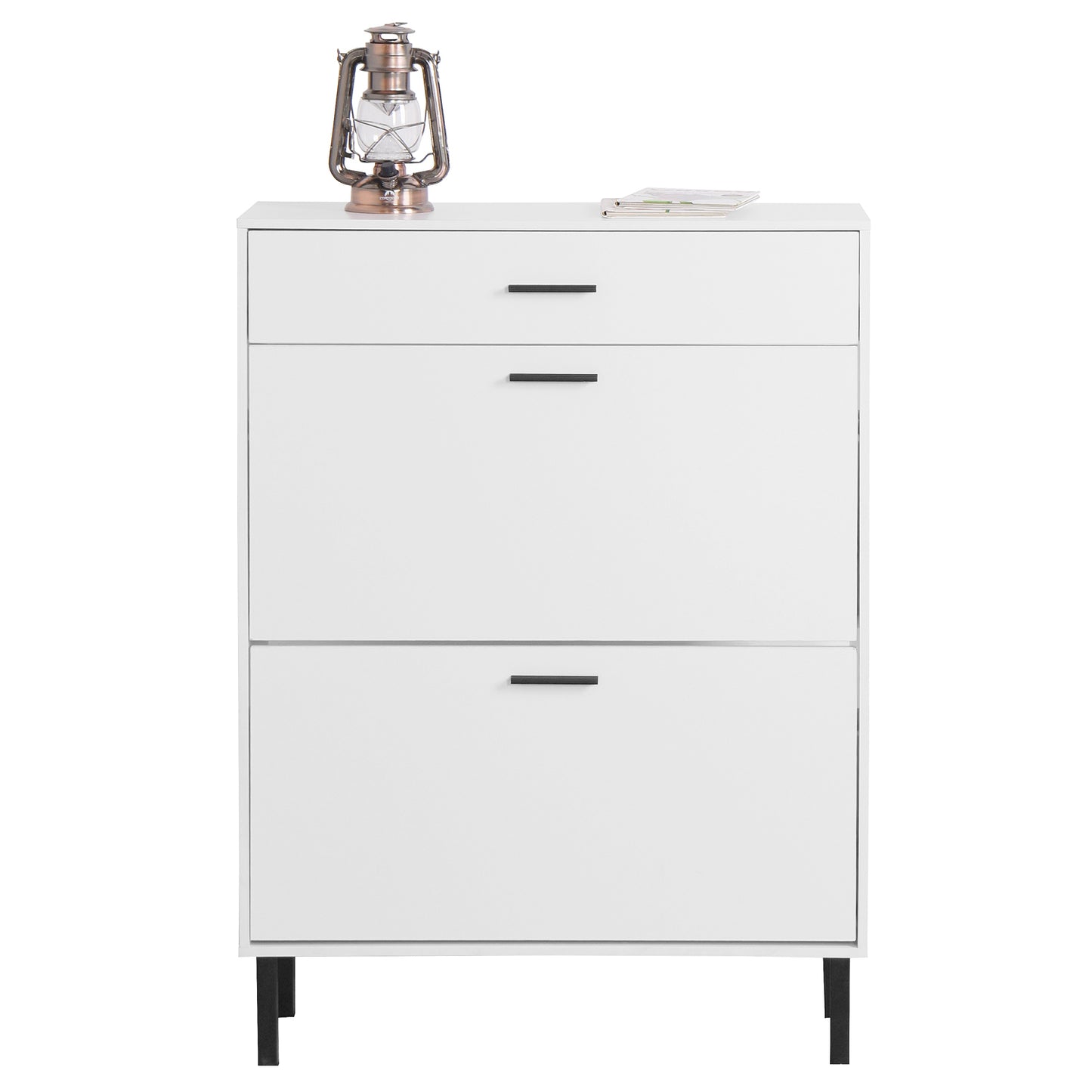 Modern Freestanding Shoe Storage Cabinet with Adjustable Flip Drawers and Metal Legs for Entryway Organization