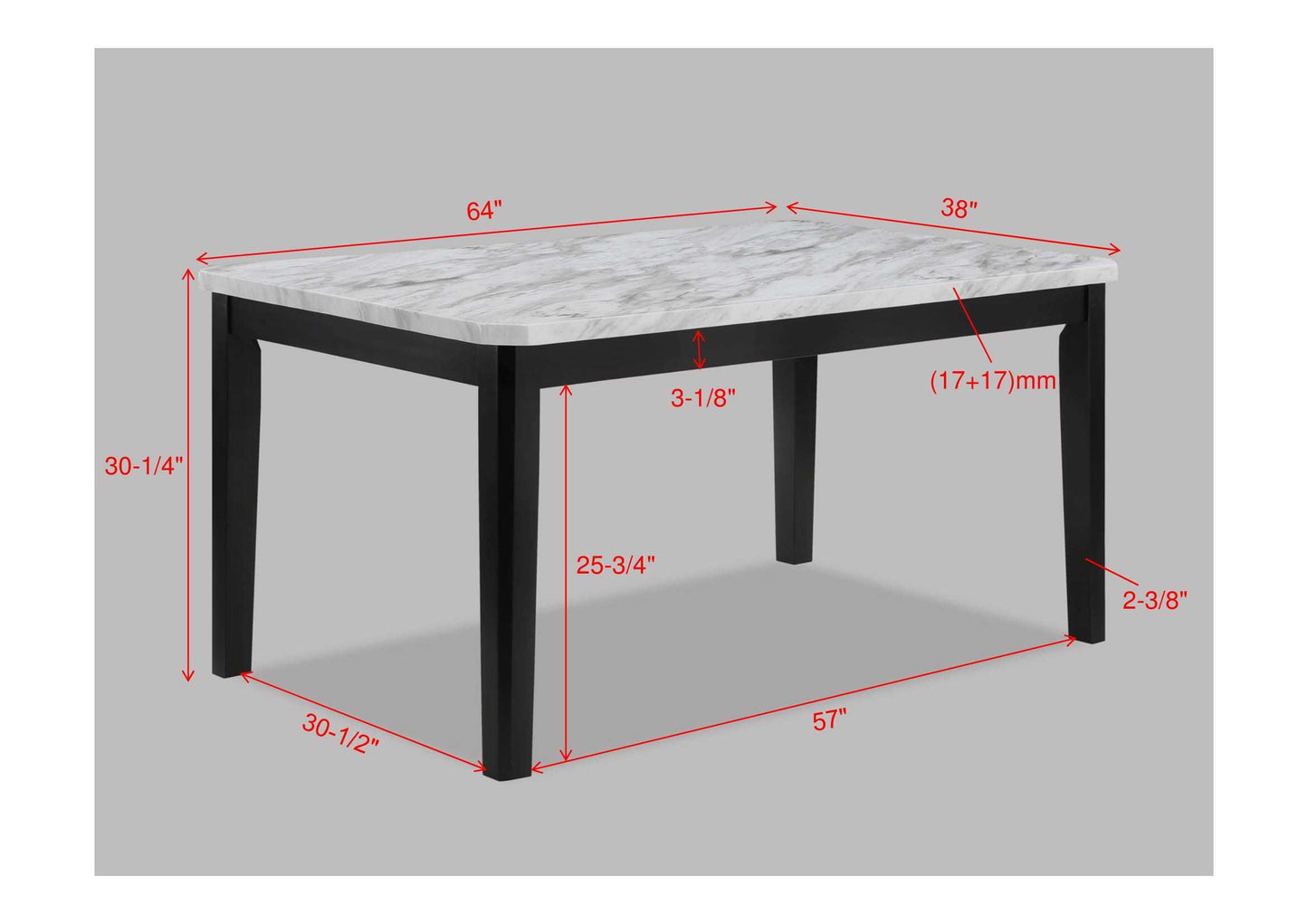 1pc Transitional Dining Rectangular Table Faux White Marble Table Top Black Base Wooden Stone Dining Room Furniture