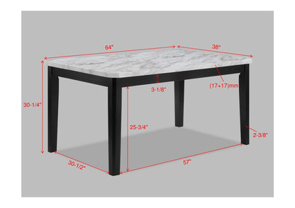 1pc Transitional Dining Rectangular Table Faux White Marble Table Top Black Base Wooden Stone Dining Room Furniture