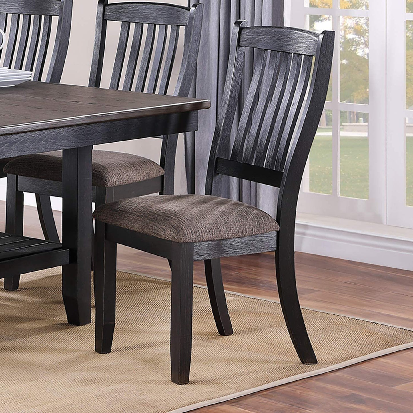 Set of 2 Contemporary Rubberwood Dining Chairs with Fabric Seats, 18x23x40 in, Dark Coffee