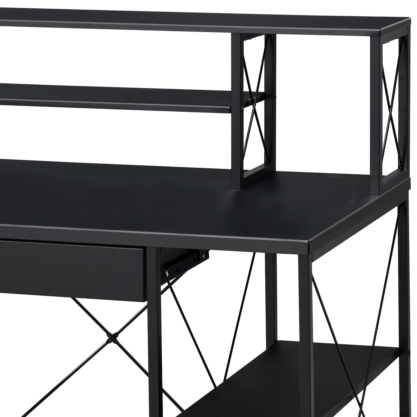 Modern Black Finish Writing Desk with Ample Storage and Industrial Design
