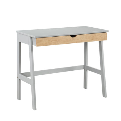 Modern Gray/Natural Solid Wood Desk with Spacious Drawer