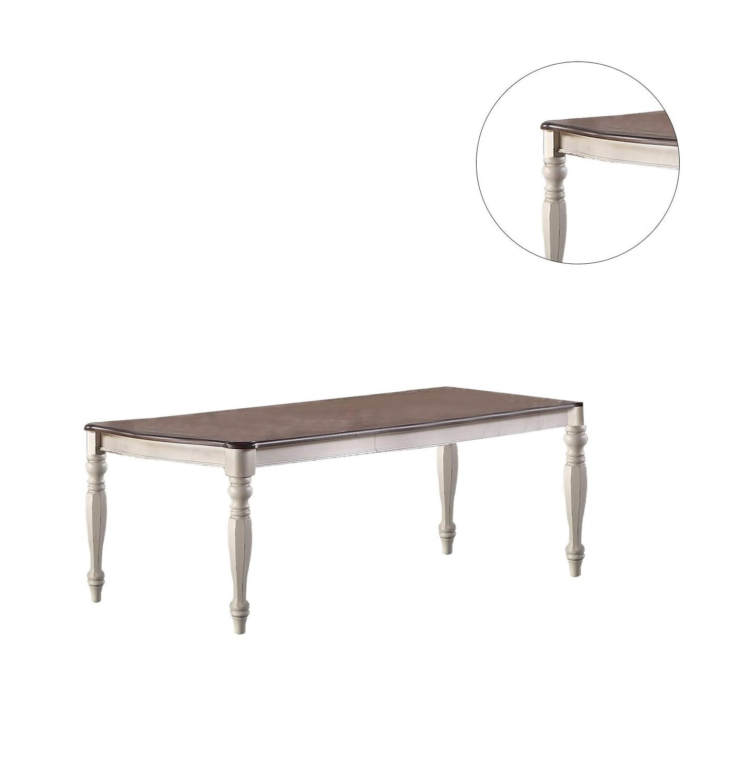 Dining Table 2 Leaves Oak Top Antique White Finish