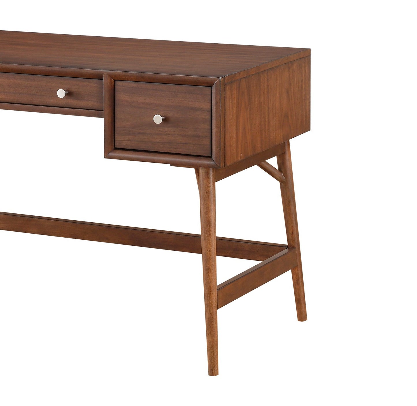 Mid-Century Modern Walnut Veneer Writing Desk with Storage Drawers and Nickel Knob Accents