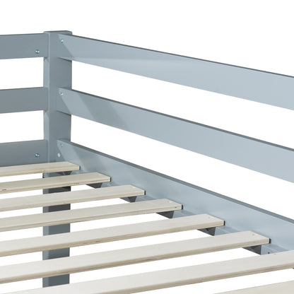 Durable Grey Twin over Twin Loft Bed with Ladder and Sturdy Slat Support