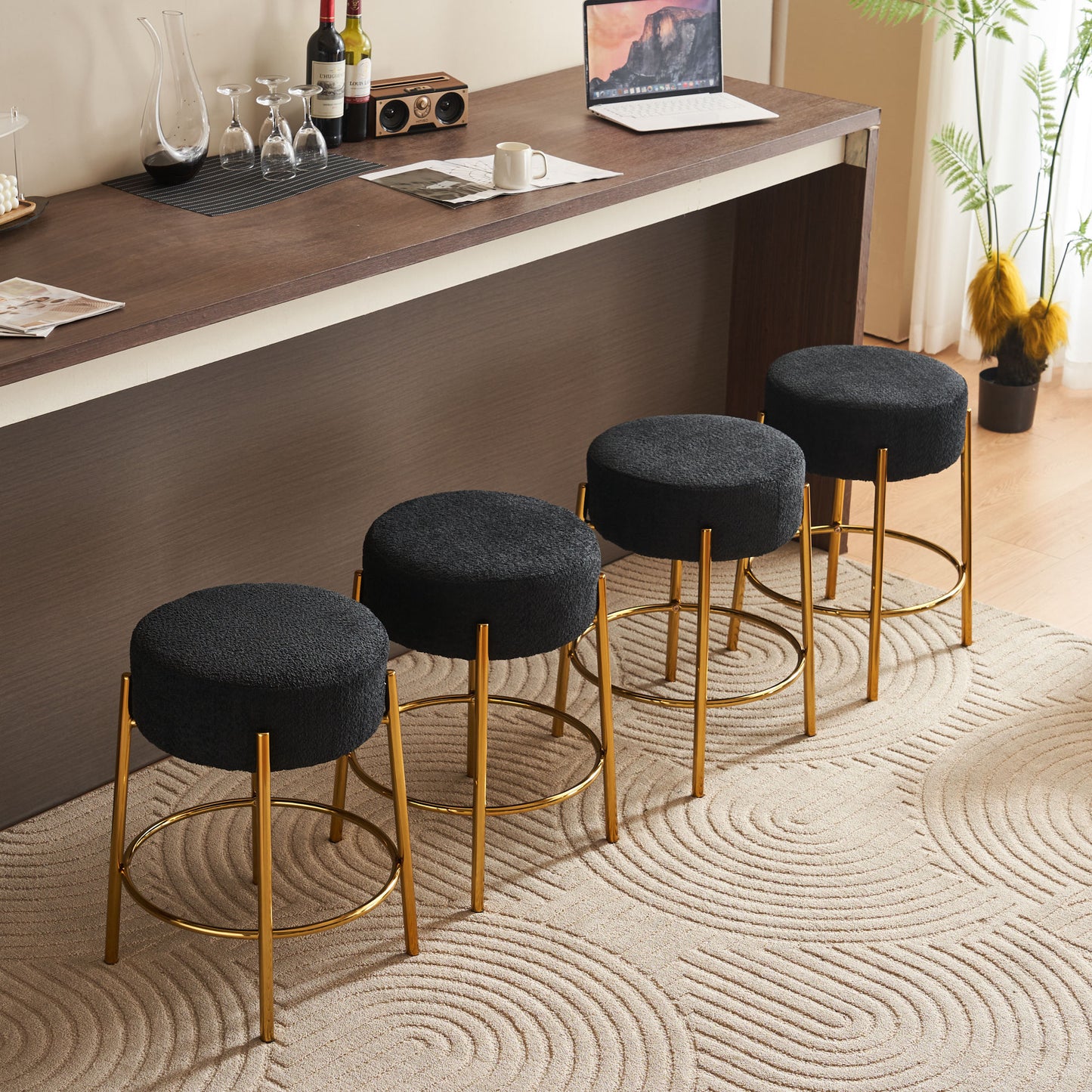 24 Inch Tall Round Bar Stools Set Of 2 Upholstered Black