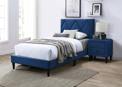 Navy Blue Velvet Upholstered Twin Bed with Adjustable Headboard for Youth Bedrooms