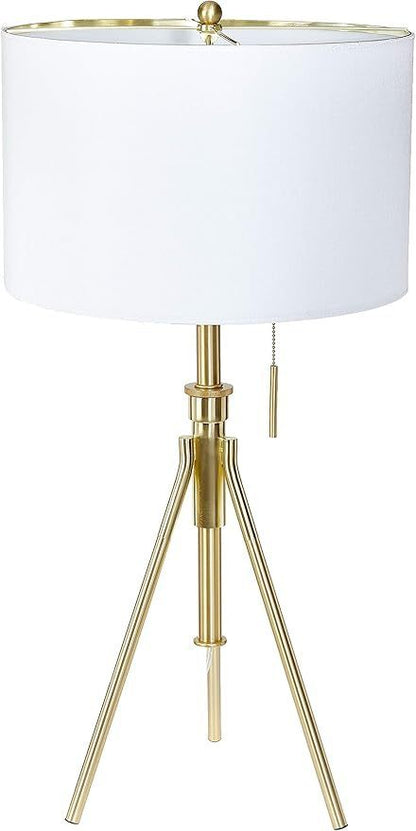 32-37 Inch Adjustable Tripod Lamp with Fabric Shade, LED Ready, Table/Floor Use, Pull-Chain Brushed Gold